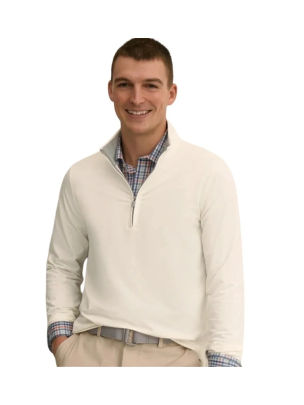 Brooks Brothers Men's Performance Series Quarter-Zip Long-Sleeves White Shirt